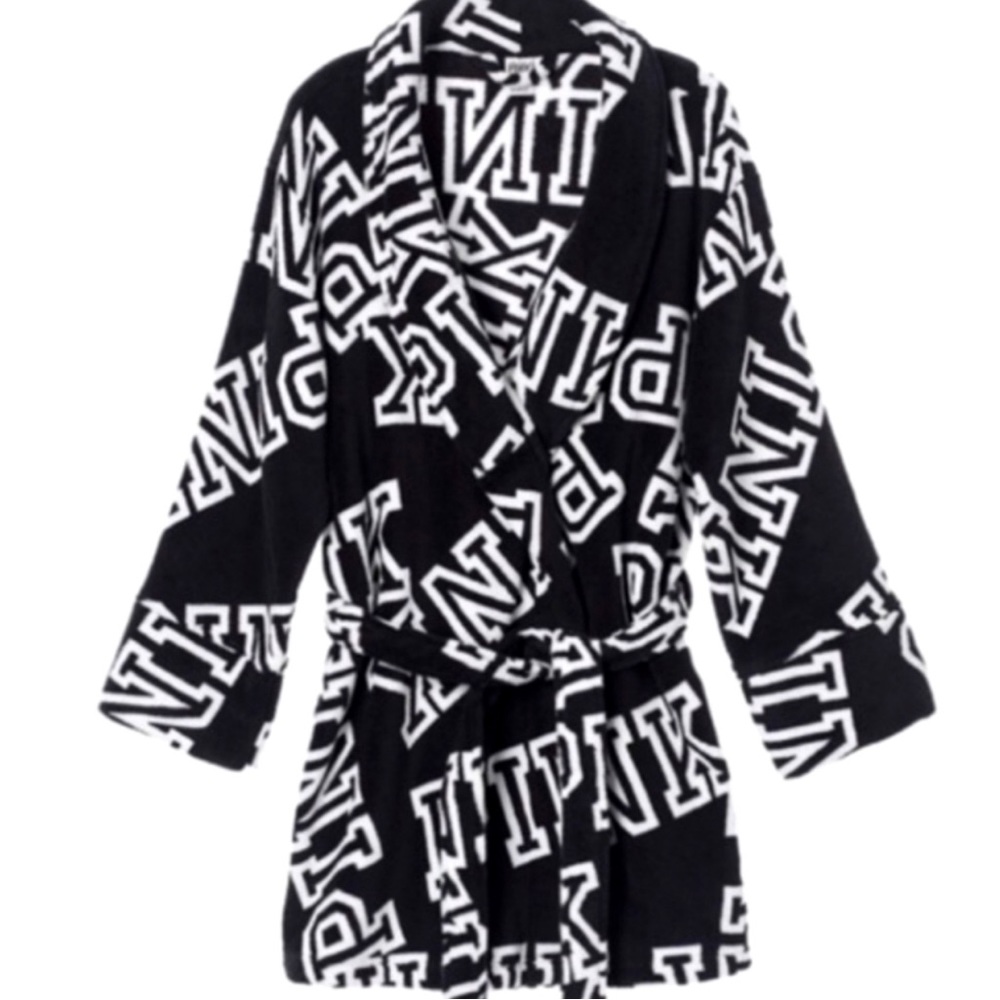 Lightly Worn Black and White Robe with PINK Logo